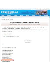 安(ān)徽省專精(jīng)特新(xīn)中(zhōng)小(xiǎo)企業