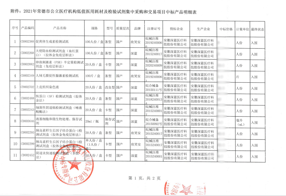 2021年常德(dé)市中(zhōng)标通知書-安(ān)徽深藍醫(yī)療